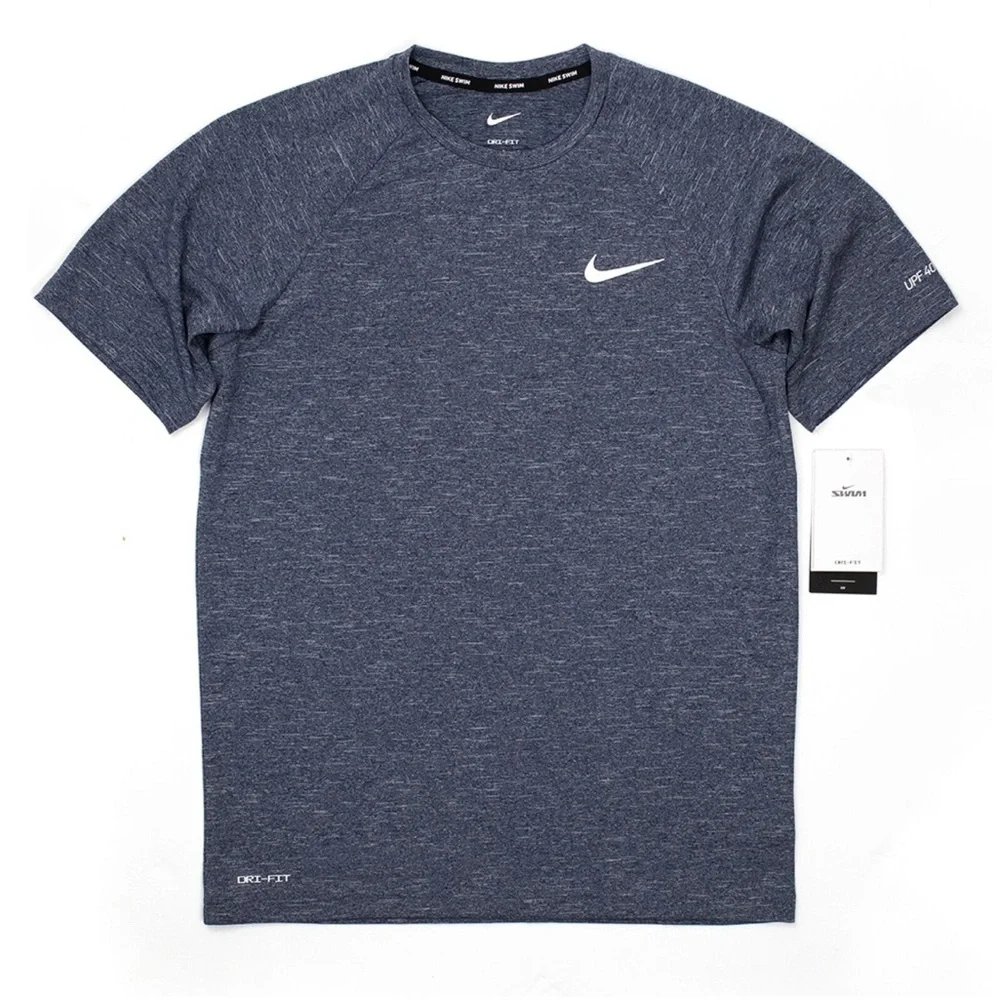 Nike Swim Men’s M dri-fit Short-Sleeve Hydroguard T-Shirt Navy heather NEW NWT